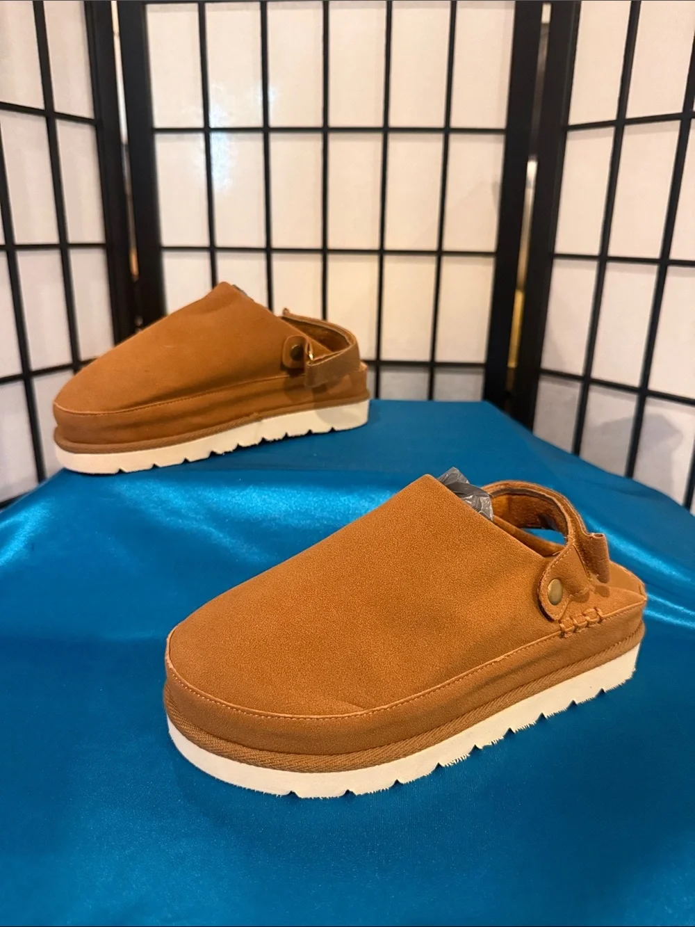 Kids Slip-On Clog Slippers in Tan with White Sole